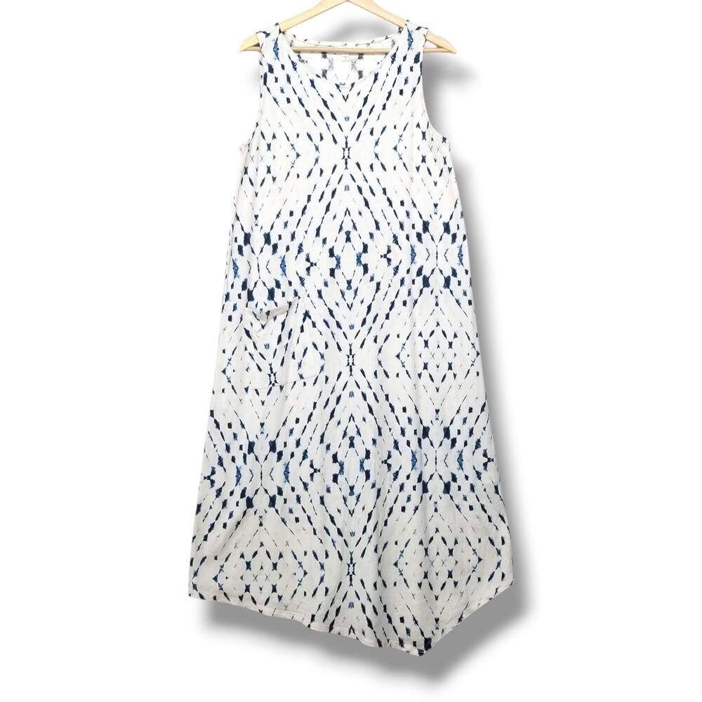 Pure Jill by J Jill Asymmetrical Midi Tank Dress Womens Medium White Blue Casual